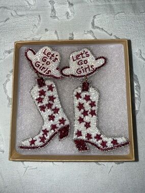 Women's Pink & White Star Cowboy Boot Earrings - Let's Go Girls